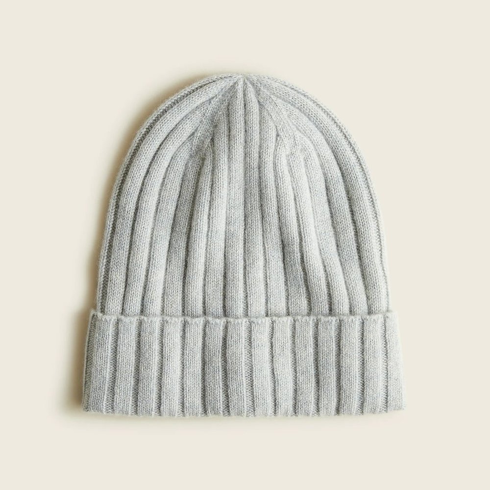 J. Crew Ribbed Cashmere Beanie Grey